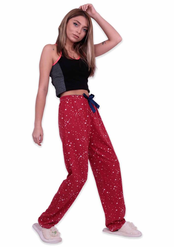 Yıldız Baskılı Kadın Pijama Altı | Kırmızı