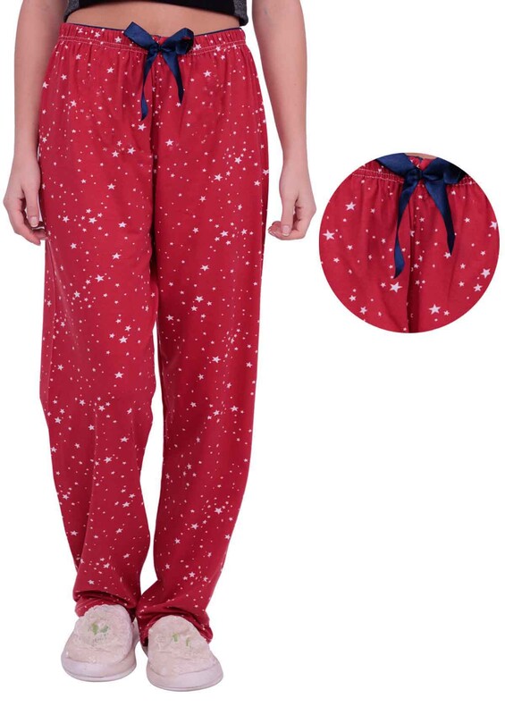 Yıldız Baskılı Kadın Pijama Altı | Kırmızı - Thumbnail