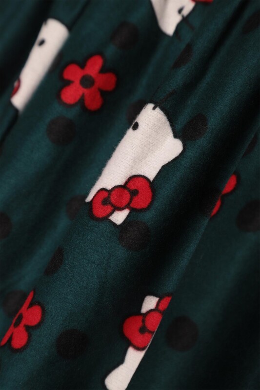 Kedi Baskılı Süet Kadın Pijama Tek Alt 1569-4 | Yeşil - Thumbnail