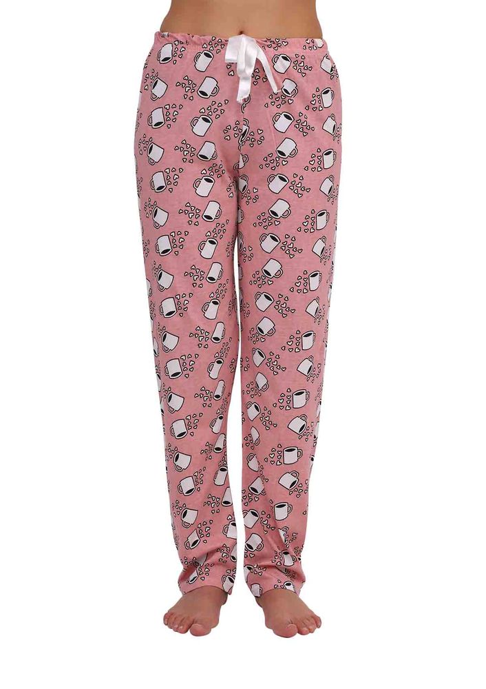 Dar Paçalı Bardak Desenli Pijama Altı Renk Seçenekleri İle 006 | Pudra