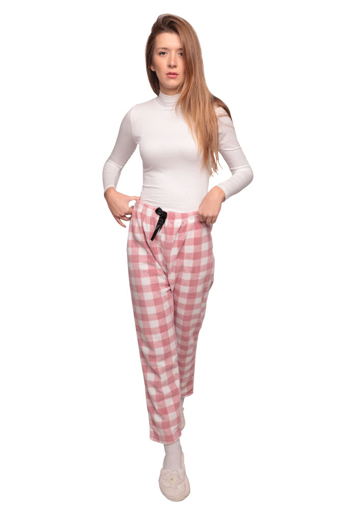 Kareli Cepli Kadın Polar Pijama Alt 1180 | Gül Kurusu