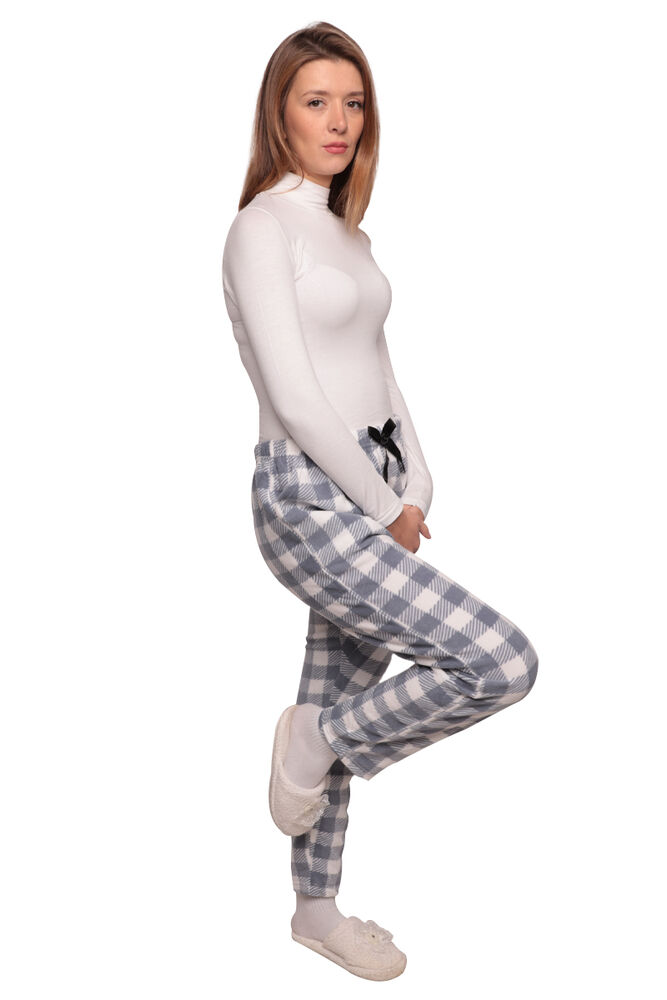 Kareli Cepli Kadın Polar Pijama Alt 1180 | Gri