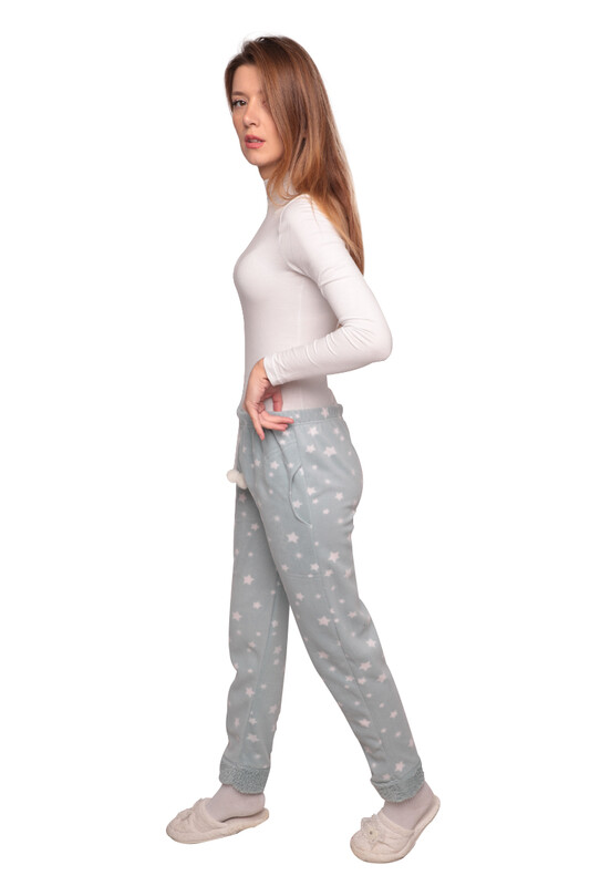 Yıldızlı Cepli Kadın Polar Pijama Alt 2322 | Yeşil - Thumbnail