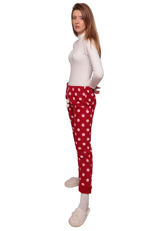 Puantiyeli Cepli Kadın Polar Pijama Altı 5544 | Kırmızı - Thumbnail