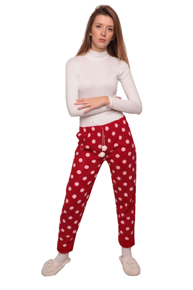Puantiyeli Cepli Kadın Polar Pijama Altı 5544 | Kırmızı