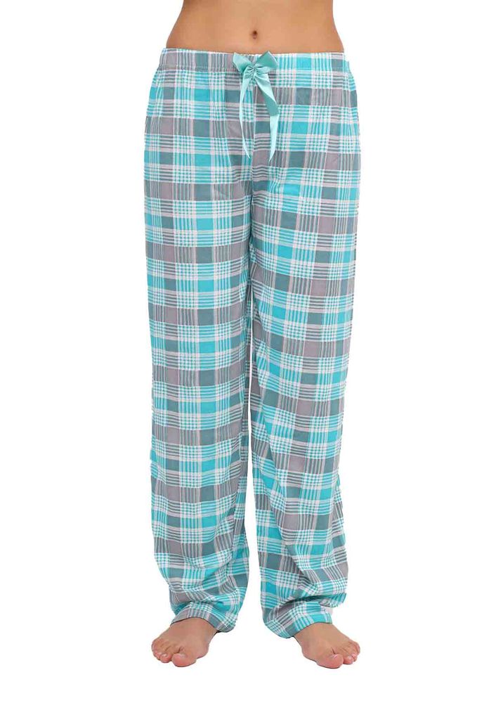 Boru Paçalı Beli Lastikli Kareli Pijama Altı 247 | Turkuaz