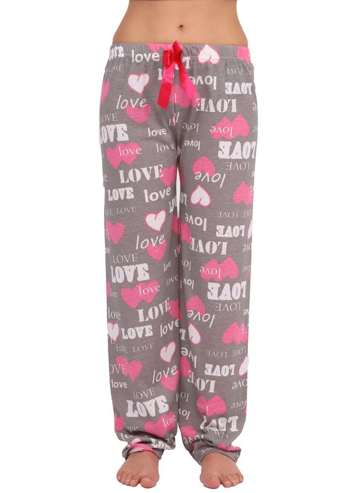 Boru Paçalı Kalpli Love Yazılı Pijama Altı 2113 | Gri