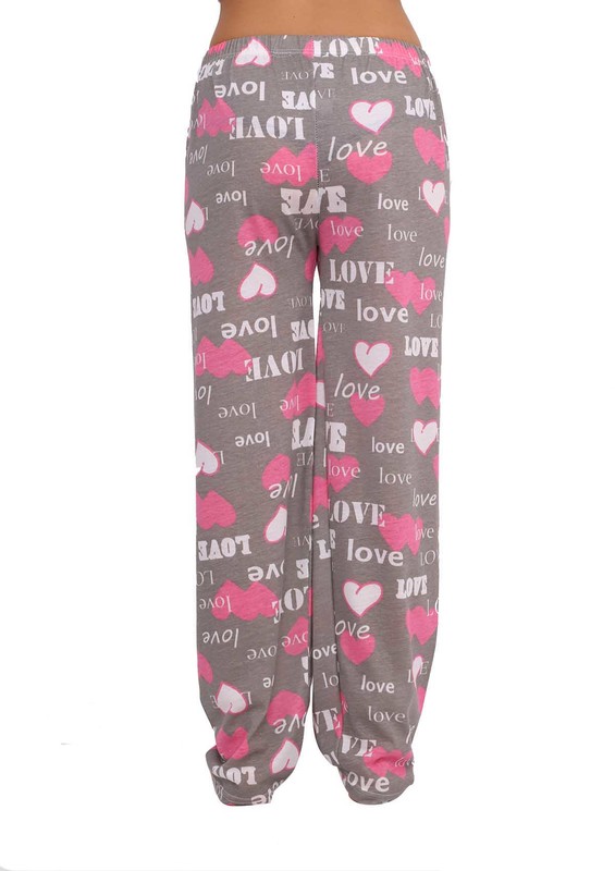 Boru Paçalı Kalpli Love Yazılı Pijama Altı 2113 | Gri - Thumbnail