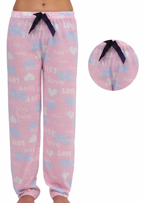 Boru Paçalı Kalpli Love Yazılı Pijama Altı 2113 | Mavi - Thumbnail