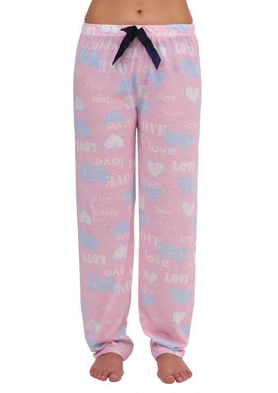 Boru Paçalı Kalpli Love Yazılı Pijama Altı 2113 | Mavi - Thumbnail