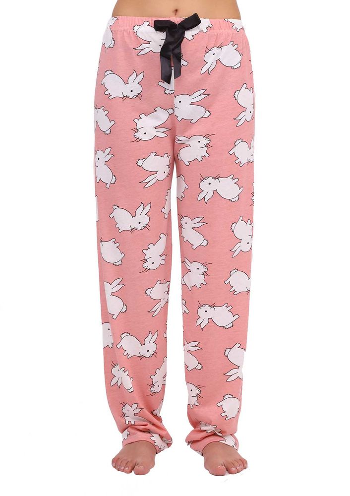 Boru Paçalı Tavşan Desenli Lastikli Pijama Altı 2115 | Pudra