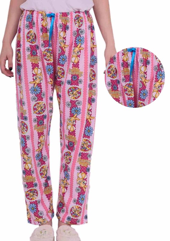 Boru Paçalı Beli Lastikli Desenli Pijama Altı 230 | Pembe - Thumbnail