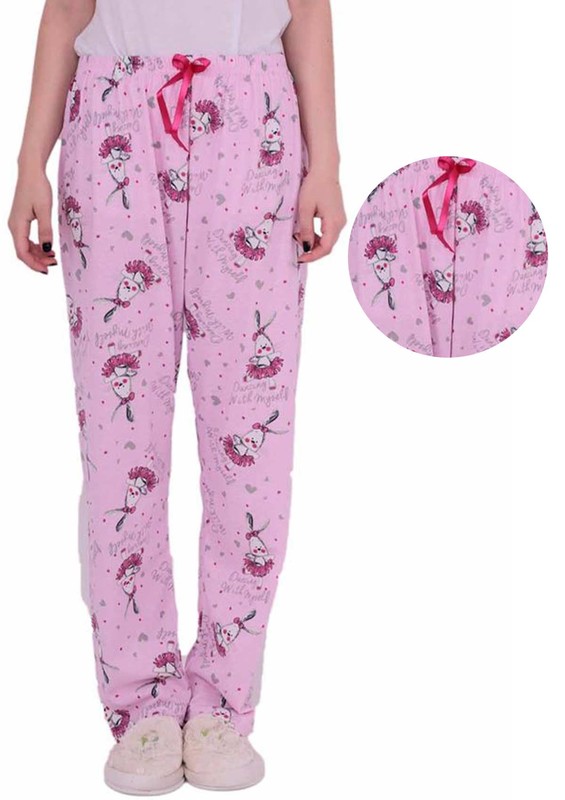 Beli Lastikli Boru Paçalı Desenli Pijama Altı 551 | Pembe - Thumbnail