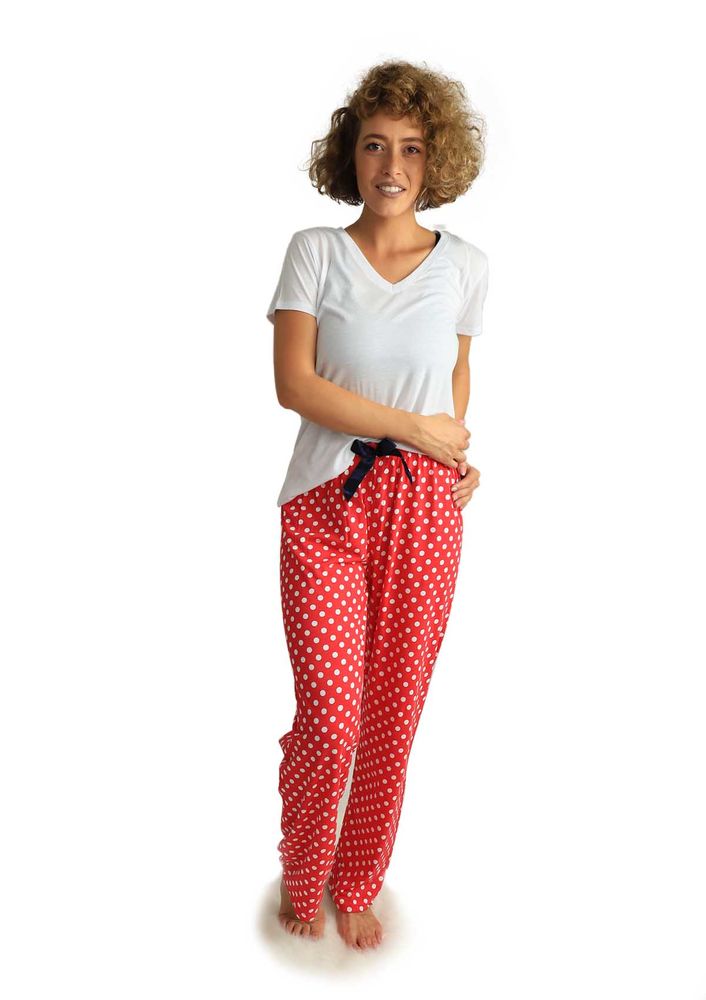 Puantiyeli Boru Paçalı Pijama Altı 094 | Kırmızı