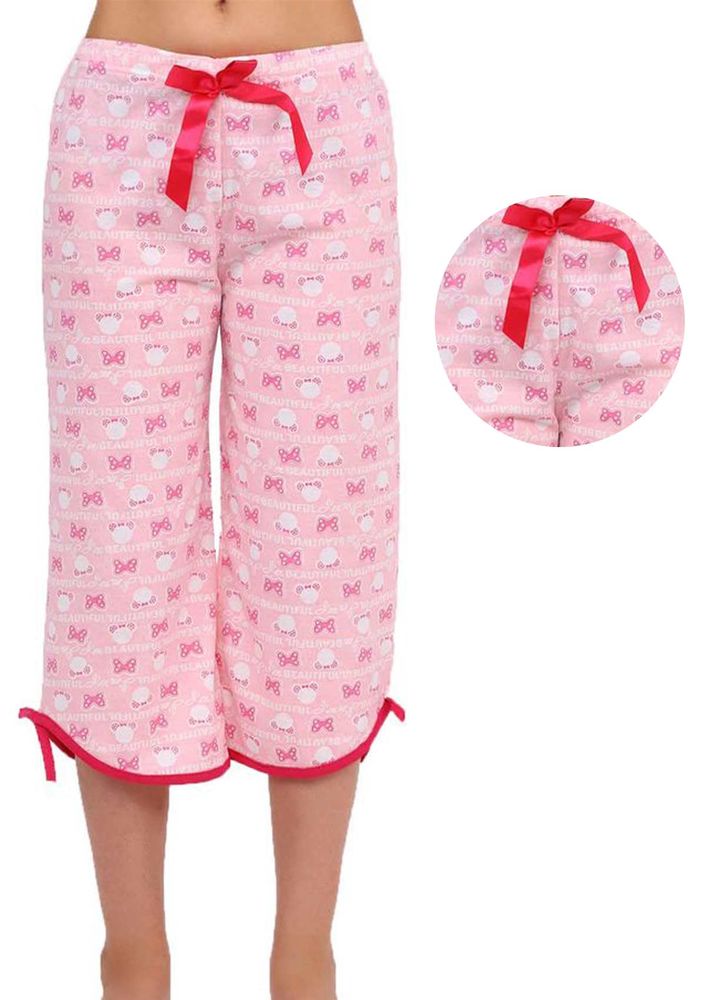 Bol Paçalı Desenli Kapri Pijama Altı 005 | Pembe
