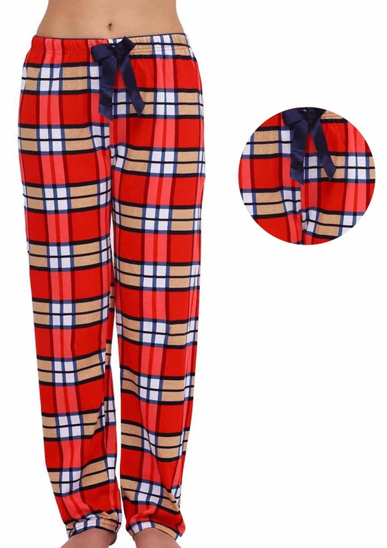 Boru Paçalı Kareli Pijama Altı 095 | Kırmızı - Thumbnail