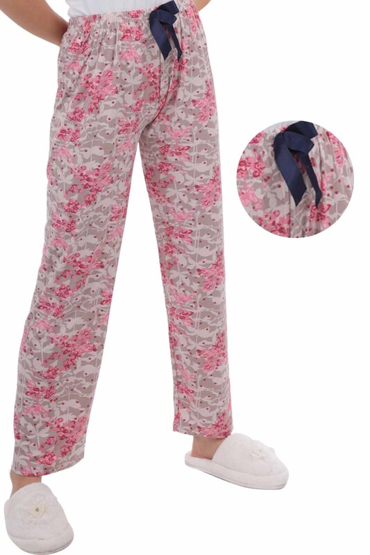 Çiçek Baskılı Kadın Pijama Altı | Bej - Thumbnail