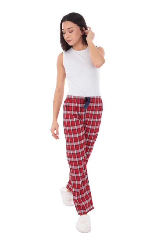 Çizgili Kadın Pijama Altı 1408 | Kırmızı - Thumbnail
