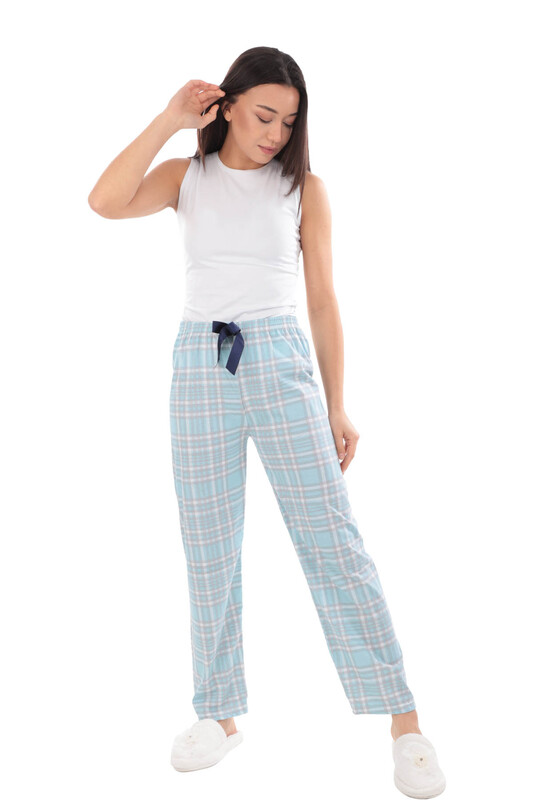 Çizgili Kadın Pijama Altı 1410 | Mavi - Thumbnail