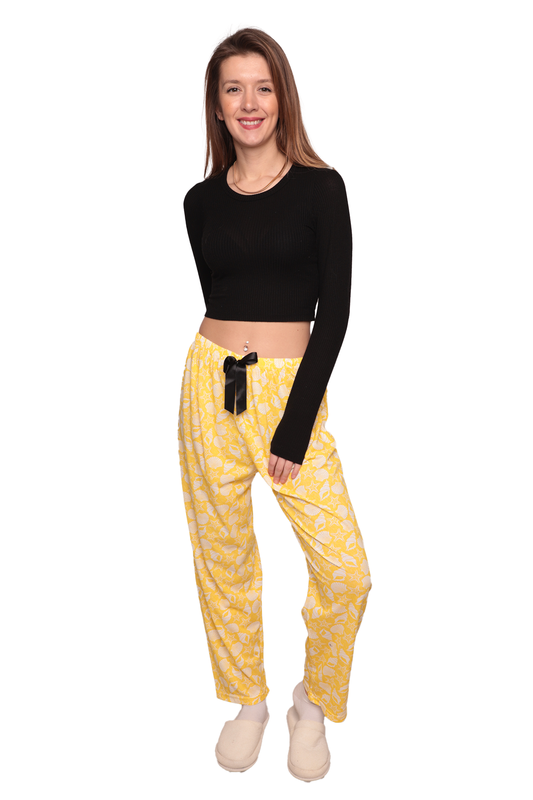 RİNDA - Baskılı Kadın Pijama Altı 5508 | Sarı