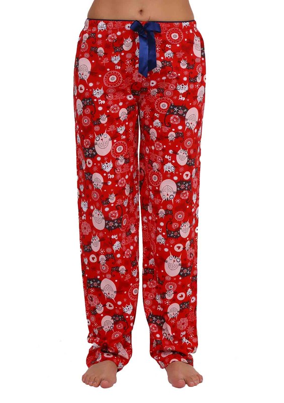 Boru Paçalı Baykuşlu Pijama Altı 088 | Kırmızı - Thumbnail