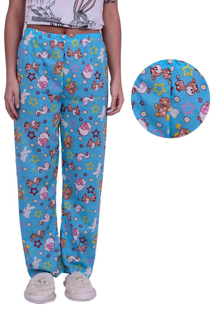 Tavşan Desenli Kadın Pijama Altı | Mavi