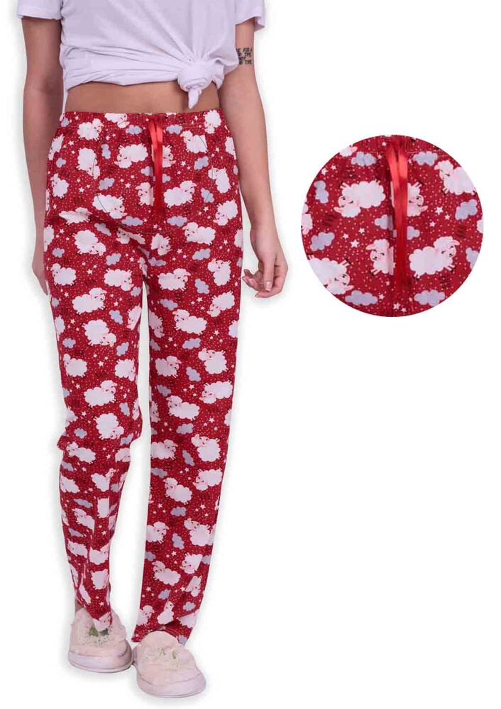 Kuzu Desenli Kadın Pijama Altı | Kırmızı