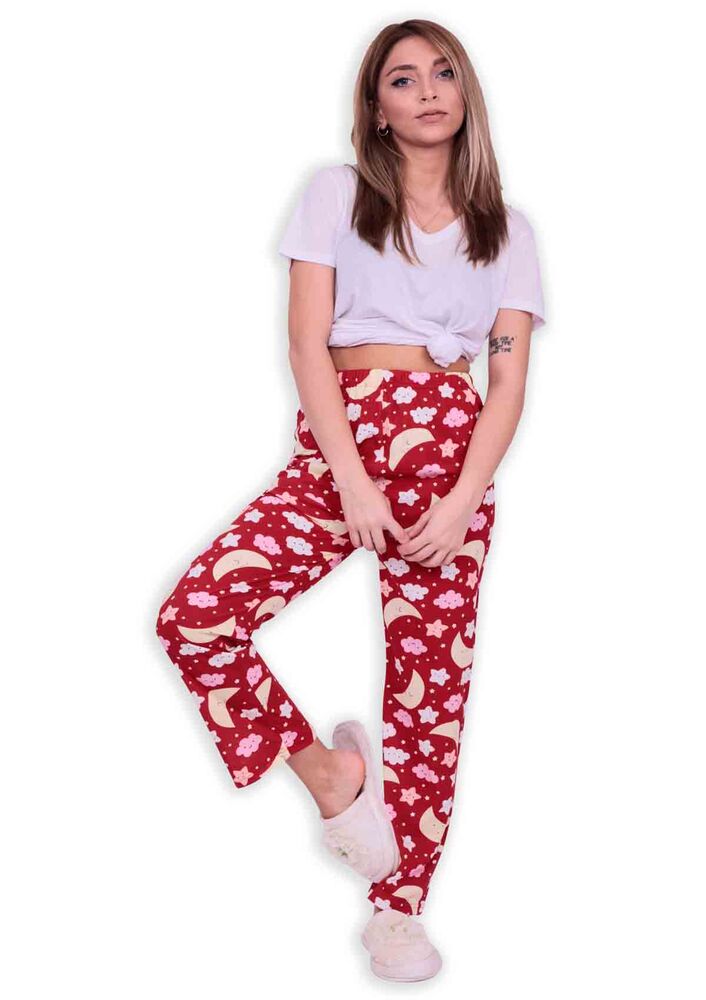 Bulut Baskılı Kadın Pijama Altı | Kırmızı