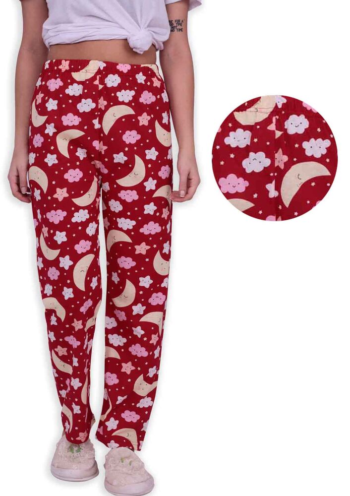 Bulut Baskılı Kadın Pijama Altı | Kırmızı