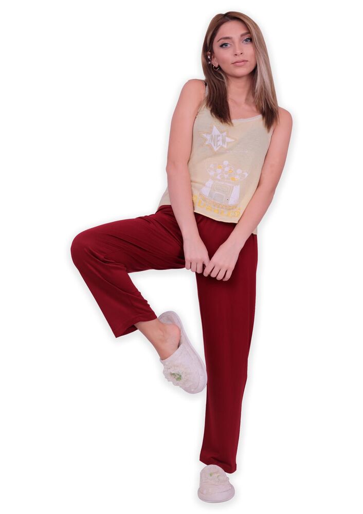 Beli Lastikli Kadın Pijama Altı | Bordo