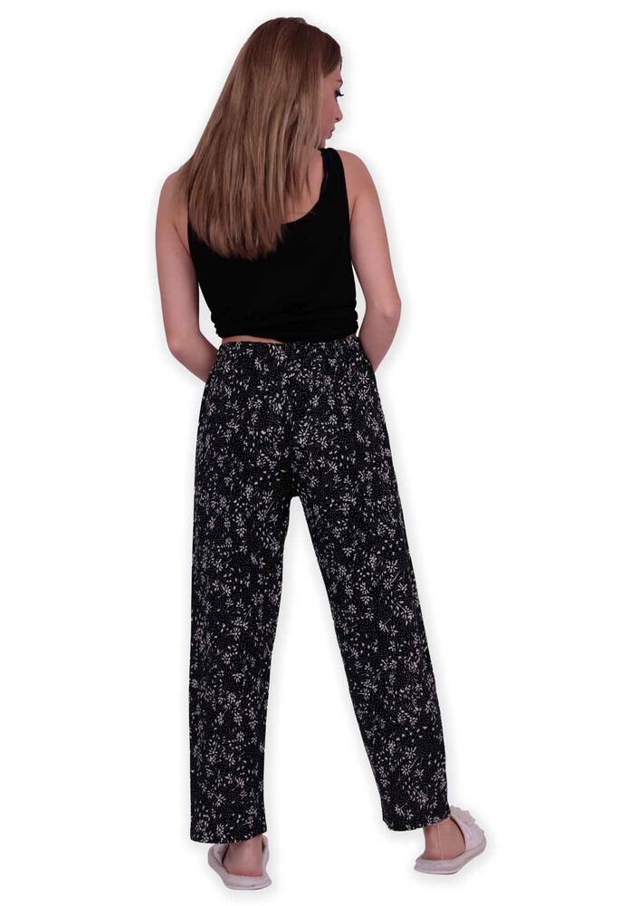 Yaprak Baskılı Kadın Pijama Altı | Siyah