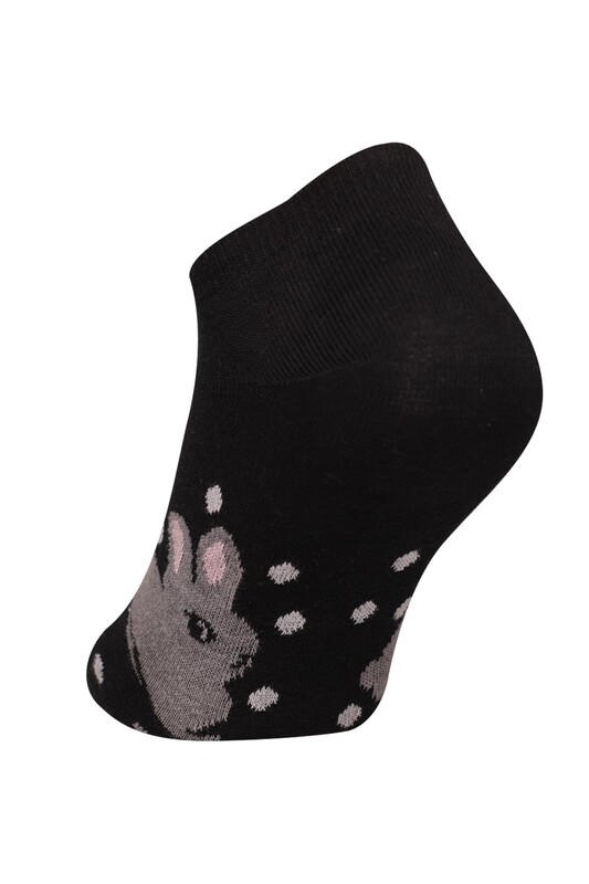 Tavşan Baskılı Kadın Sneakers Çorap 8215 | Füme - Thumbnail