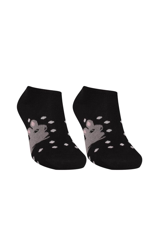 Tavşan Baskılı Kadın Sneakers Çorap 8215 | Füme