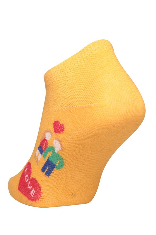 Love Baskılı Kadın Sneakers Çorap 8102 | Sarı - Thumbnail