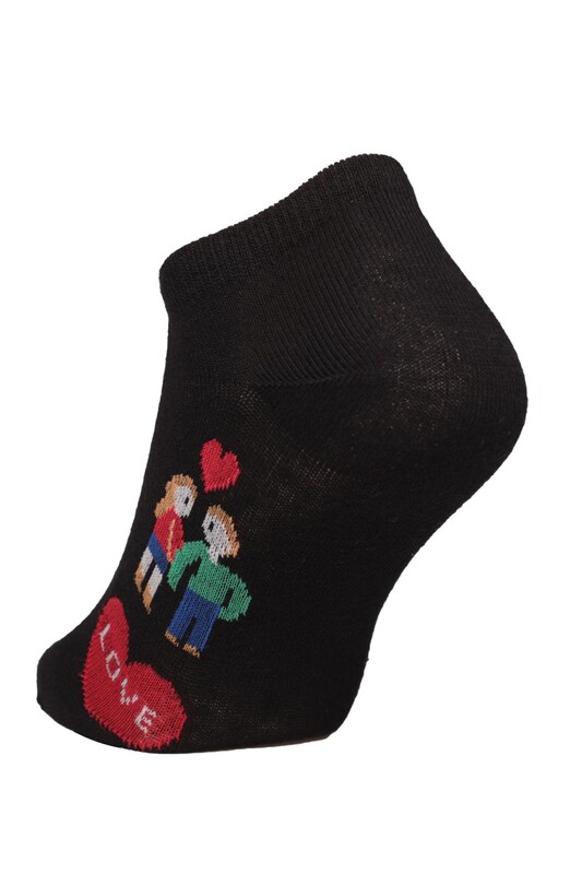 Love Baskılı Kadın Sneakers Çorap 8102 | Siyah - Thumbnail