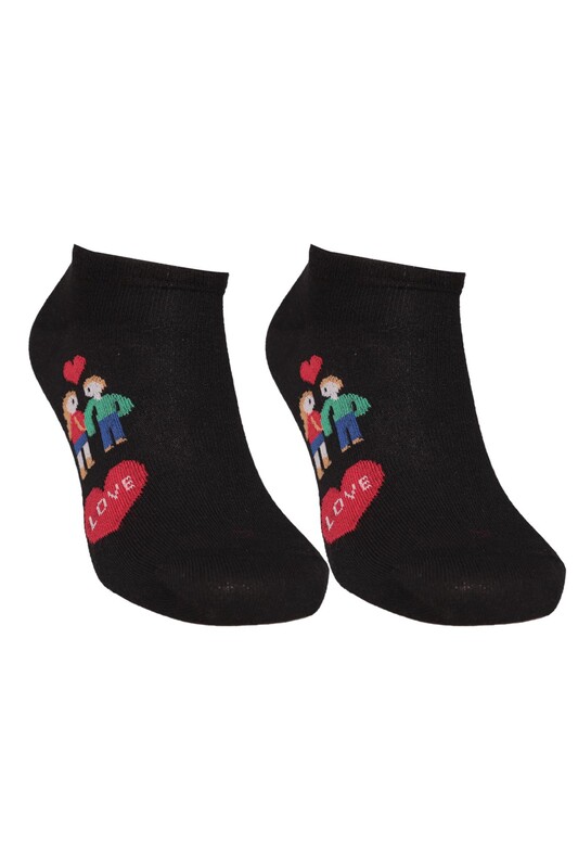 SOFT - Love Baskılı Kadın Sneakers Çorap 8102 | Siyah