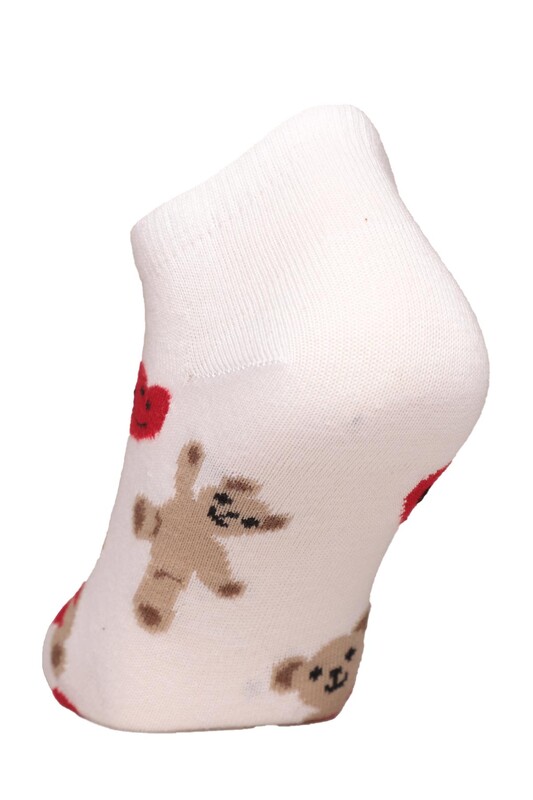 Ayıcık Baskılı Kadın Sneakers Çorap 8107 | Beyaz - Thumbnail
