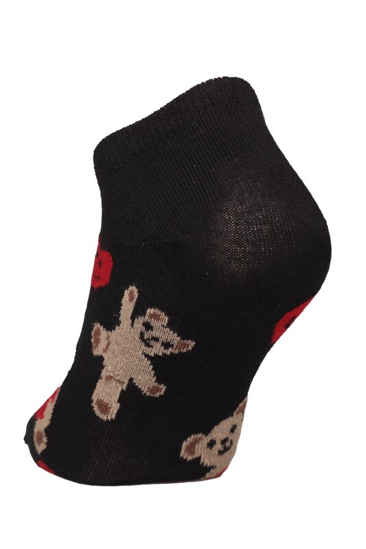Ayıcık Baskılı Kadın Sneakers Çorap 8107 | Siyah - Thumbnail
