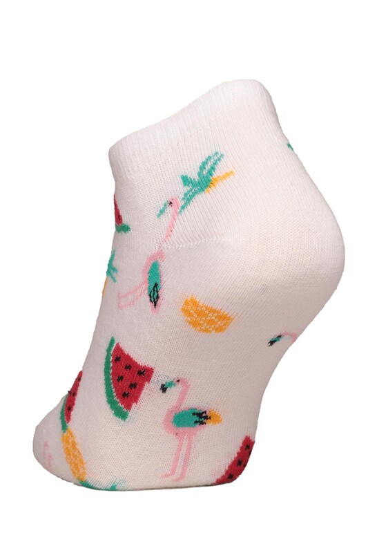 Meyve Baskılı Kadın Sneakers Çorap 1303 | Beyaz - Thumbnail