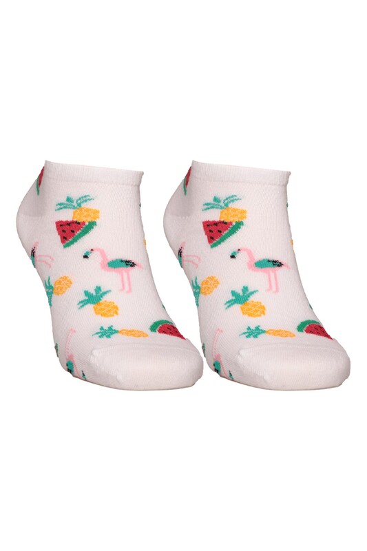 SOFT - Meyve Baskılı Kadın Sneakers Çorap 1303 | Beyaz