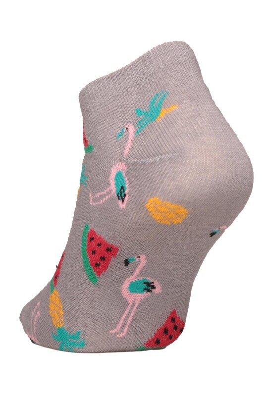 Meyve Baskılı Kadın Sneakers Çorap 1303 | Gri - Thumbnail