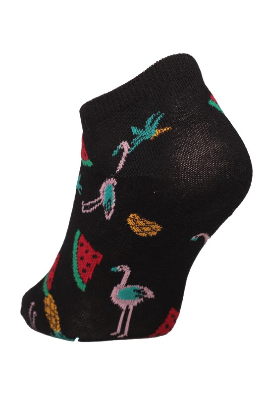 Meyve Baskılı Kadın Sneakers Çorap 1303 | Siyah - Thumbnail