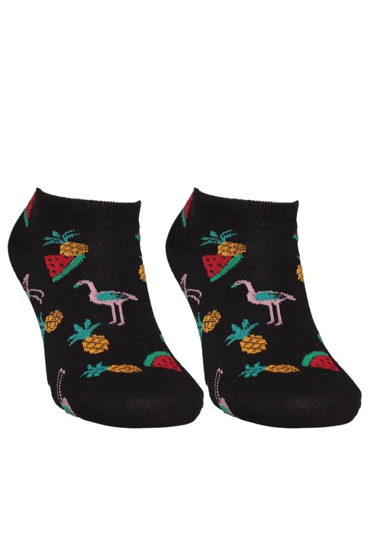 SOFT - Meyve Baskılı Kadın Sneakers Çorap 1303 | Siyah