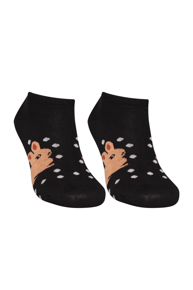 Tavşan Baskılı Kadın Sneakers Çorap 8215 | Hardal