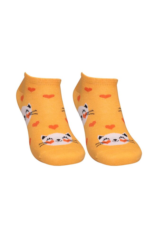 Kedicik Baskılı Kadın Sneakers Çorap 8117 | Sarı