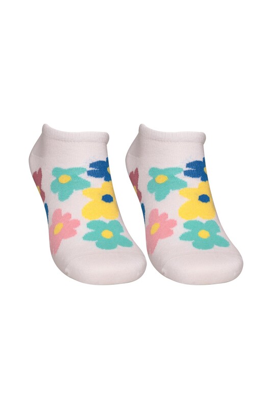 SOFT - Çiçek Baskılı Kadın Sneakers Çorap 8118 | Beyaz