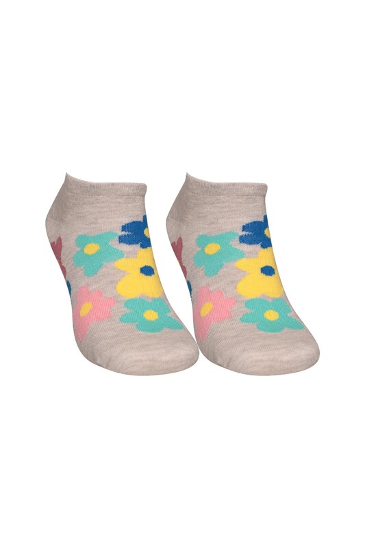 SOFT - Çiçek Baskılı Kadın Sneakers Çorap 8118 | Gri