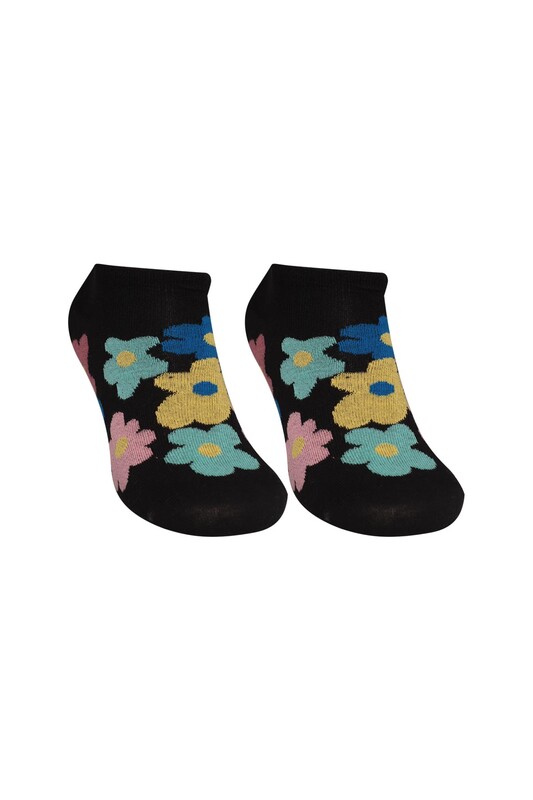 SOFT - Çiçek Baskılı Kadın Sneakers Çorap 8118 | Siyah