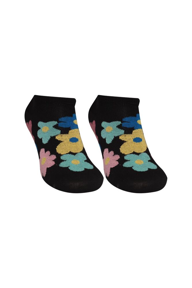 Çiçek Baskılı Kadın Sneakers Çorap 8118 | Siyah