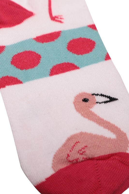 Flamingo Baskılı Kadın Sneakers Çorap 8122 | Kırmızı - Thumbnail